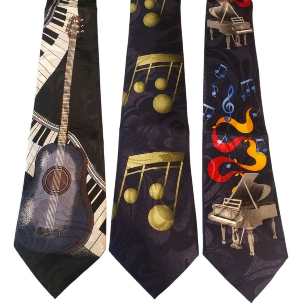 Guitar Piano Music Notes Ties #112A - Lot of 3 Novelty Neckties NWT Clearance